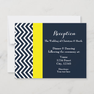 Moderne Chevron Navy Blau und Gelbe Empfangskarte Einladung