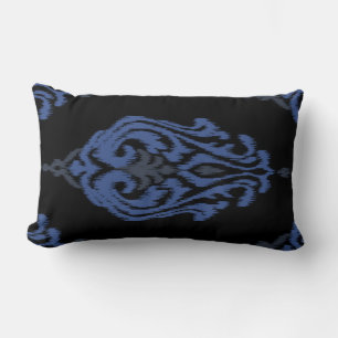 Moderne chic bleu noir damask ikat coussin