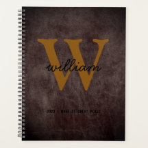 Moderne chic burgundy cuir script tan monogramme