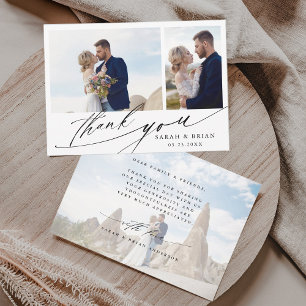 Moderne Chic Calligraphie 3 Foto Hochzeit Dankeskarte