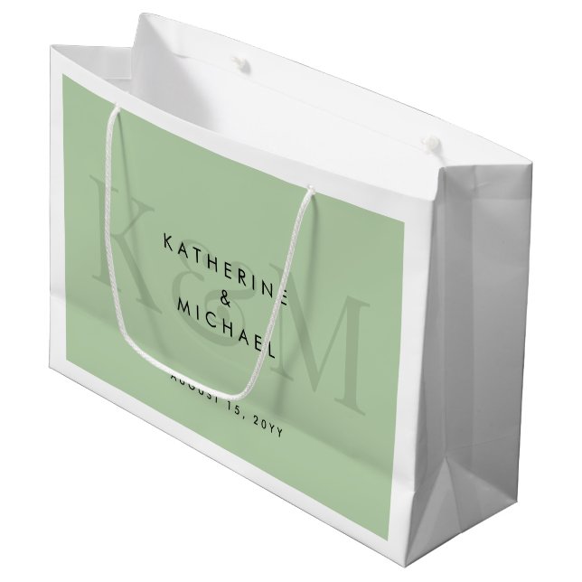 Moderne Chic Couple Names Braut & Groom Wedding Große Geschenktüte (Vorderseite Schrägansicht)