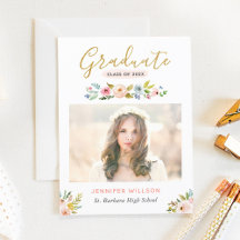 Moderne Chic Floral Gold Graduate Graduate Party