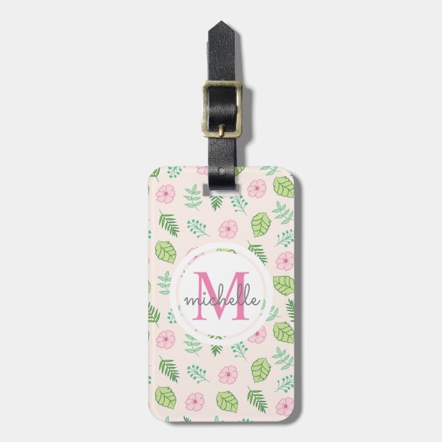 Moderne Chic Floral Monogram Gepäckanhänger (Vorderseite vertikal)