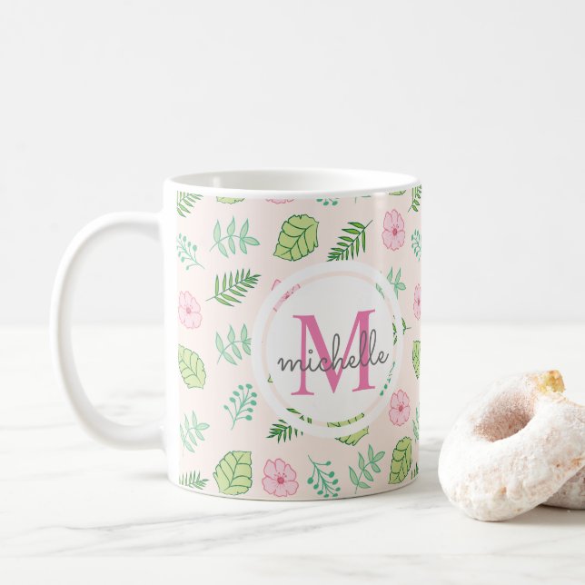 Moderne Chic Floral Monogram Kaffeetasse (Mit Donut)