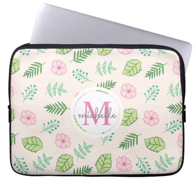 Moderne Chic Floral Monogram Laptopschutzhülle (Vorderseite)