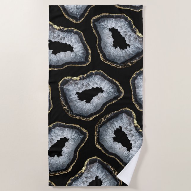 Moderne Chic Gold Schwarz-weiß Agate Geode Stones Strandtuch (Vorderseite)