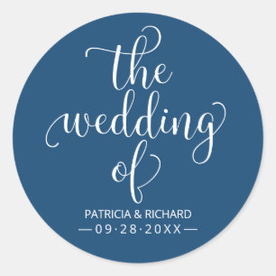 Moderne Chic Kalligrafie Die Hochzeit Von Blau Runder Aufkleber