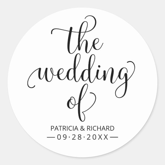 Moderne Chic-Kalligrafie - Hochzeit von Runder Aufkleber (Vorderseite)