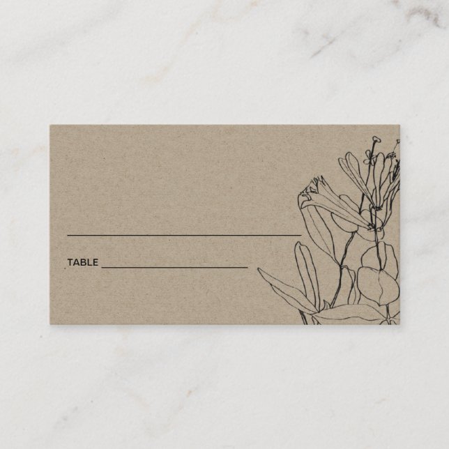 MODERNE CHIC KRAFT LINIE ZEICHNEND FLORALISCHE PLA VISITENKARTE (Vorderseite)
