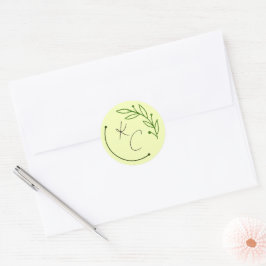 Moderne Chic Leaf Monogram Hochzeit Runder Aufkleber