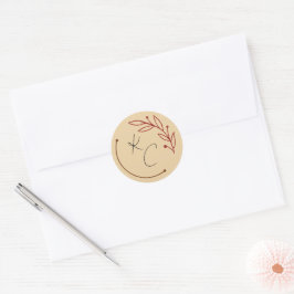 Moderne Chic Leaf Monogram Hochzeit Runder Aufkleber