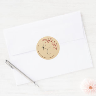 Moderne Chic Leaf Monogram Hochzeit Runder Aufkleber