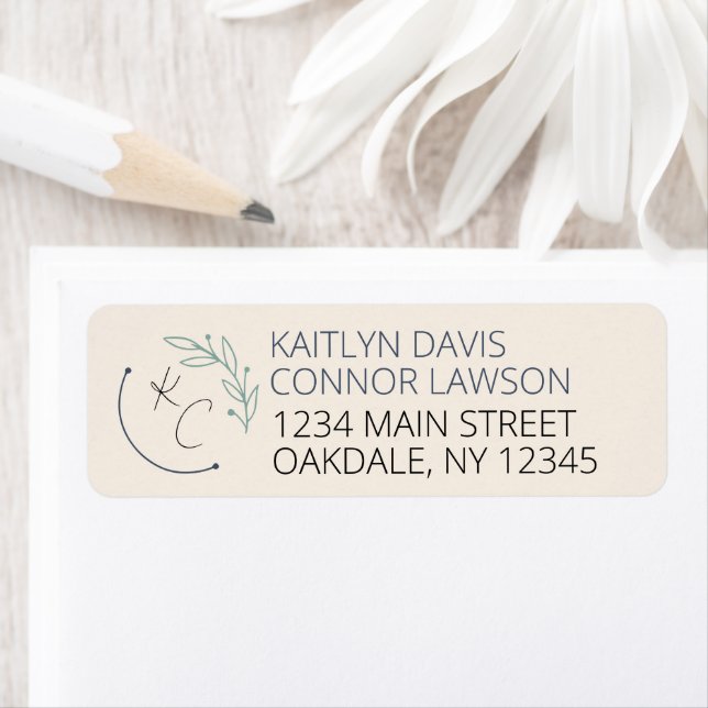 Moderne Chic Leaf Monogram Wedding Rücksendeadress (Insitu)