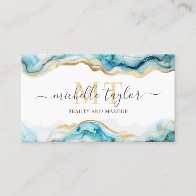 Moderne Chic Monogram Blue Gold Beauty Social Medi Visitenkarte (Vorderseite)