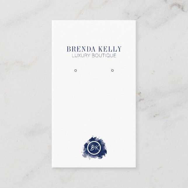 Moderne Chic Monogram Navy & White QR Code Ohrring Visitenkarte (Vorderseite)