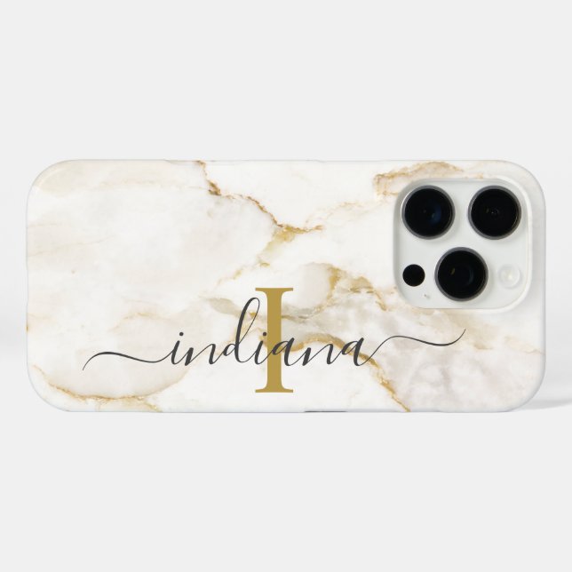 Moderne Chic Monogramm Marmor-Optik Custom iPhone 16 Pro Hülle (Rückseite (Horizontal))