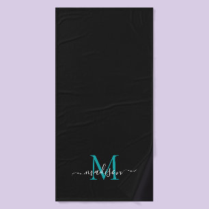 Moderne Chic Noir Turquoise Vert Monogramme Nom du