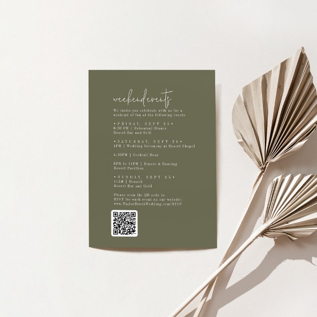Moderne Chic Olive Green Wedend Events Begleitkarte (Von Creator hochgeladen)