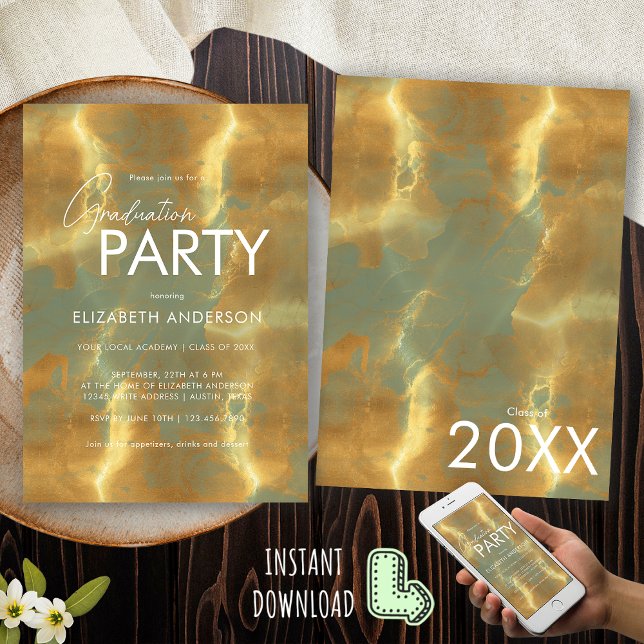 Moderne Chic Sage Green and Gold Graduation Party Einladung (Von Creator hochgeladen)