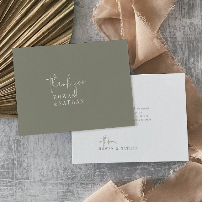 Moderne Chic Sage Green Flat Wedding Dankeskarte (Von Creator hochgeladen)
