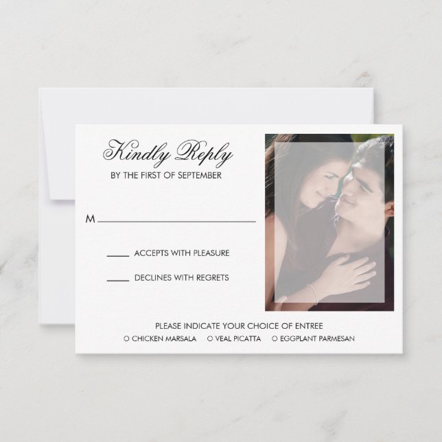Moderne Chic Script Foto Hochzeit RSVP Karte (Vorderseite)