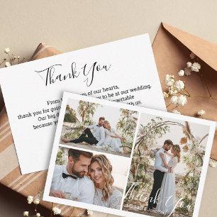 moderne chic Script Hochzeit 3 Fotos Danke Mitteilungskarte