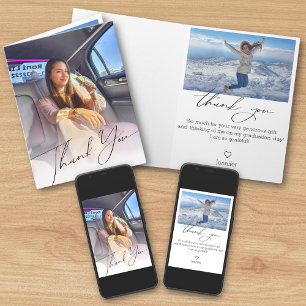 moderne Chic-Skript danke Ihnen Abschluss 2 Fotos Karte