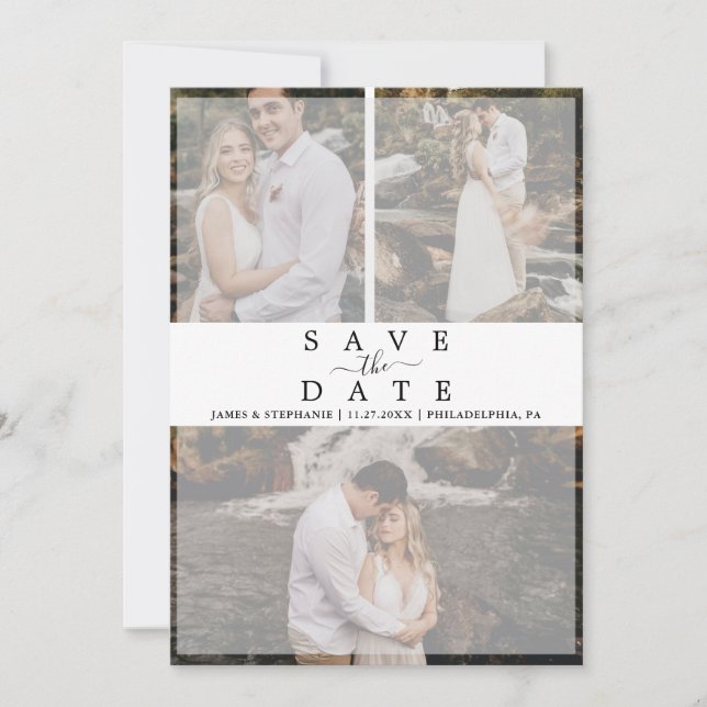 Moderne Chic Vellum Effekt Foto Collage Hochzeit Save The Date (Vorderseite)