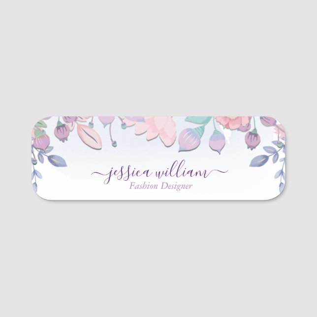 Moderne Chic Watercolor Blue Hydrangeas Floral Namensschild (Vorderseite)