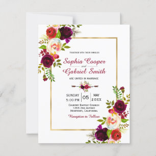 Moderne Chich Burgundy Floral Gold Rahmen Wedding Einladung