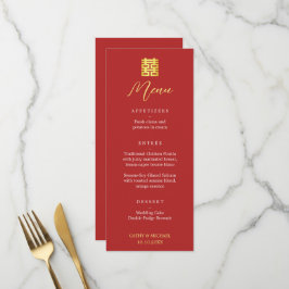 Moderne chinesische Hochzeit mit einfachem rotem G Menükarte