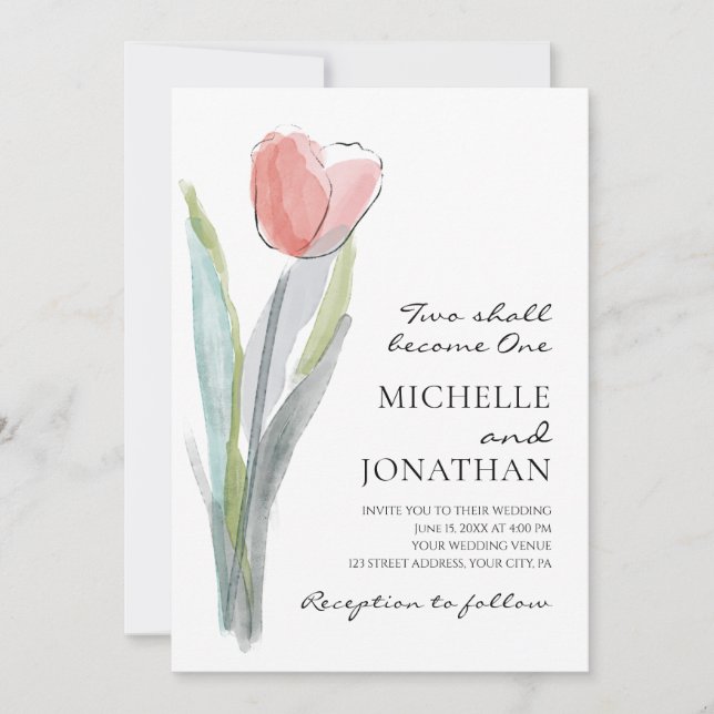 Moderne Christliche Hochzeit in Pink Tulip Bible V Einladung (Vorderseite)