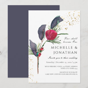 Moderne Christliche Hochzeit in Red Green Grey Einladung