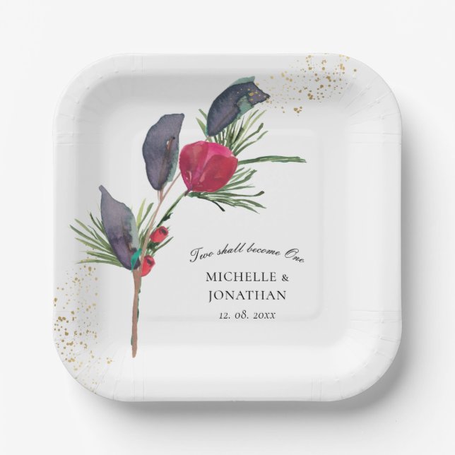 Moderne Christliche Hochzeit mit Rotem Grün Pappteller (Vorderseite)