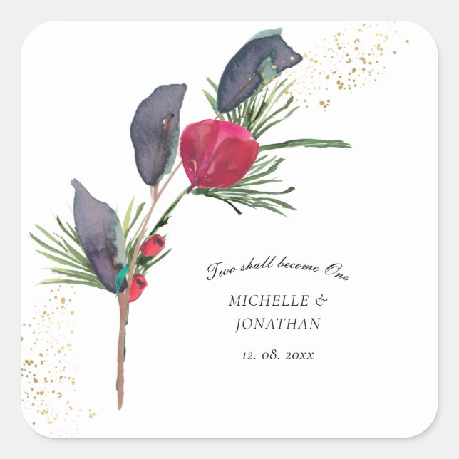 Moderne Christliche Hochzeit mit Rotem Grün Quadratischer Aufkleber (Vorderseite)