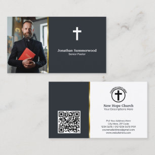 Moderne Christliche Pastete mit Foto & QR Code Visitenkarte