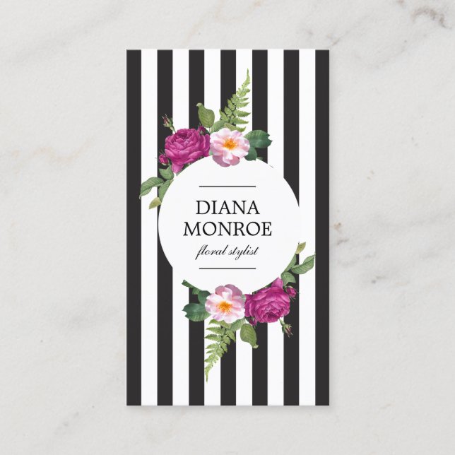Moderne Circle Floral Wraath Strip Business Card Visitenkarte (Vorderseite)