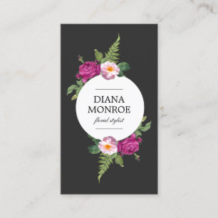 Moderne Circle Floral Wreath Business Card Visitenkarte