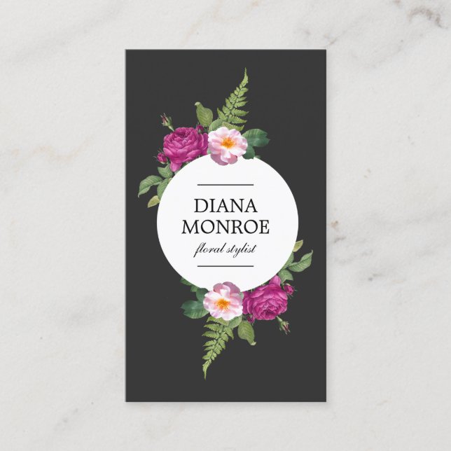 Moderne Circle Floral Wreath Business Card Visitenkarte (Vorderseite)