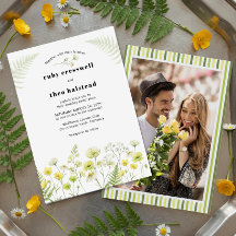 Moderne Citrus-Wildblumen-Streifen-Foto-Hochzeit