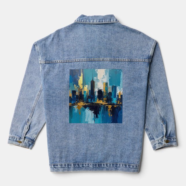 Moderne City Lights Abstrakt Denim Jacket Jeansjacke (Rückseite)