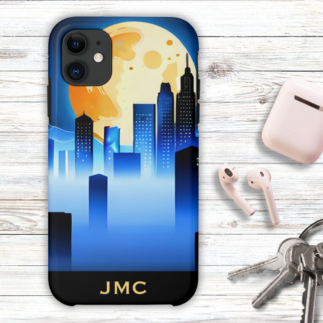 Moderne City Skyline mit Vollmond-Signatur Case-Mate iPhone Hülle (Von Creator hochgeladen)