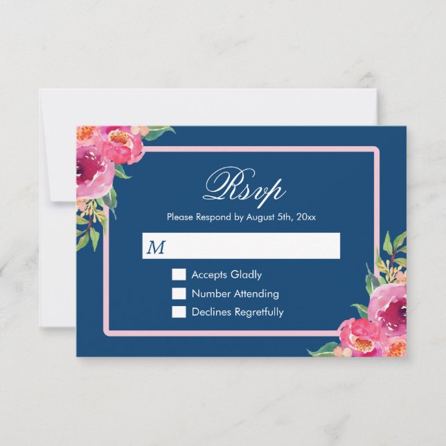 Moderne Classé Violet Rose Floral Marine Bleu RSVP (Devant)