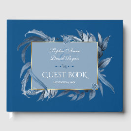 Moderne Classic Blue Blätter Geometric Gold Weddin Gästebuch