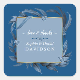 Moderne Classic Blue Blätter Geometric Gold Weddin Quadratischer Aufkleber