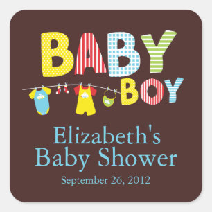Moderne Clothesline Baby Boy Babydusche Aufkleber