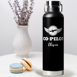Moderne CO-PILOT-Typografie Flugzeug, Schwarz & We Trinkflasche