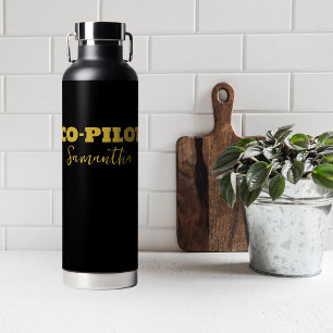 Moderne CO-PILOT-Typografie, Gold Schwarz, Benutze Trinkflasche