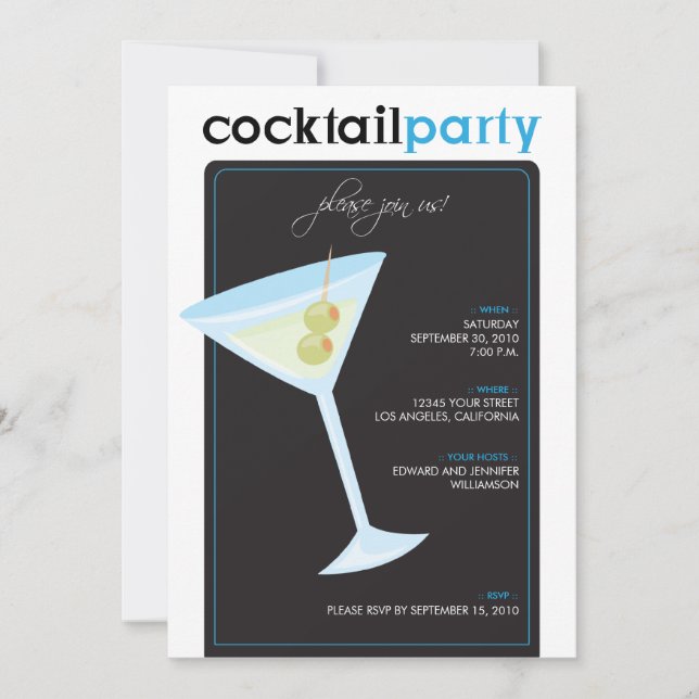 Moderne Cocktail-Party Einladung (Aqua) (Vorderseite)