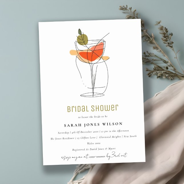 Moderne Cocktail Weinleine Zeichnend Brautparty Einladung (Von Creator hochgeladen)